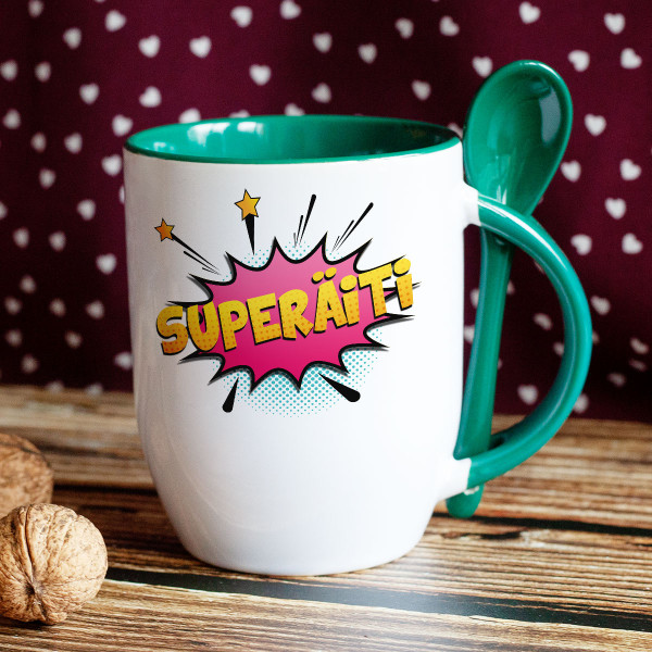 Muki lusikalla "Superäiti" Muki lusikalla "Superäiti"