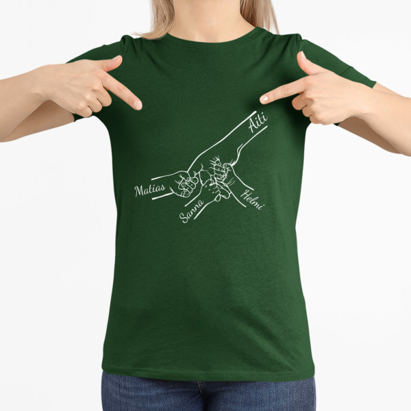 Naisten t-paita "Äiti ja lapset" valituilla lasten nimillä