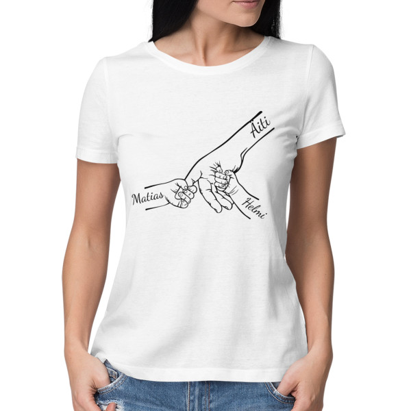 Naisten t-paita "Äiti ja lapset" valituilla lasten nimillä