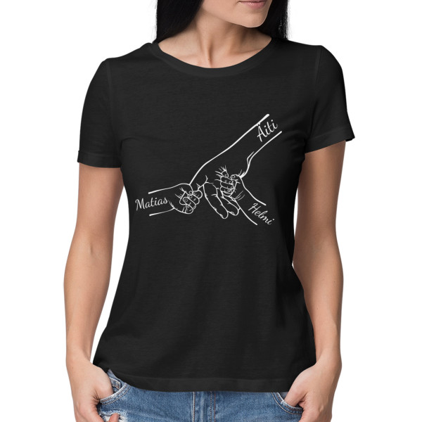 Naisten t-paita "Äiti ja lapset" valituilla lasten nimillä