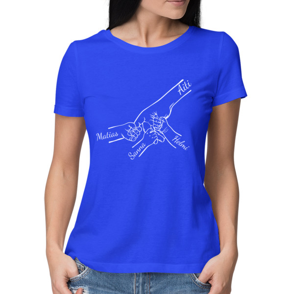 Naisten t-paita "Äiti ja lapset" valituilla lasten nimillä