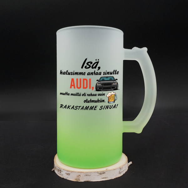 Olutmuki "Halusimme antaa sinulle AUDI:n"