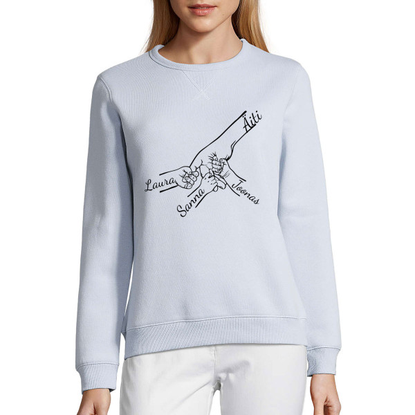 Pastellivärinen collegepaita "Äiti ja lapset" valituilla lasten nimillä