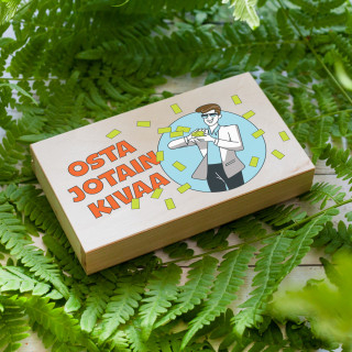 Puinen rahalaatikko "Osta jotain"