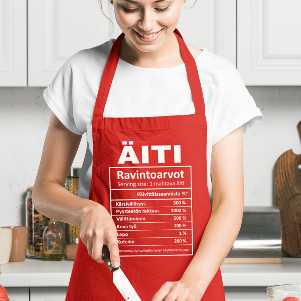 Puuvilla esiliina "Äidin ainekset"