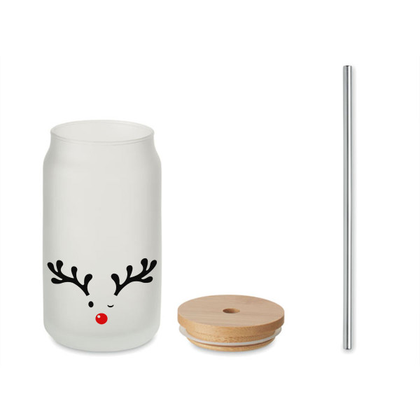 Lasinen juomapullo metallipillillä "Pikku hirvi", 400ml