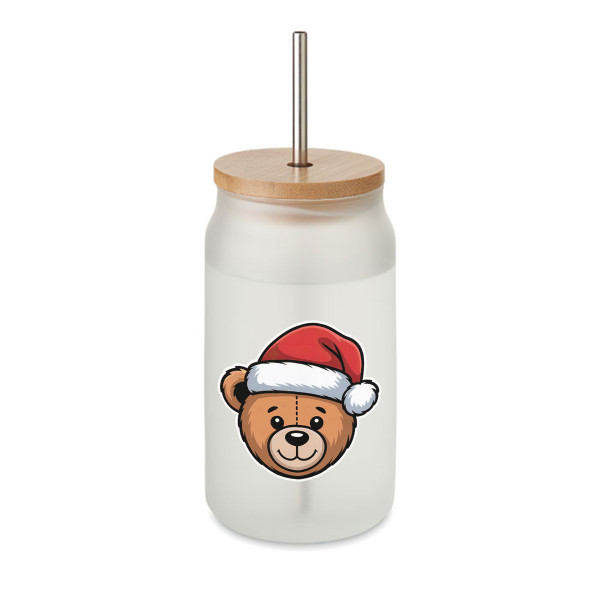 Lasinen juomapullo metallipillillä "Teddy bear", 400ml