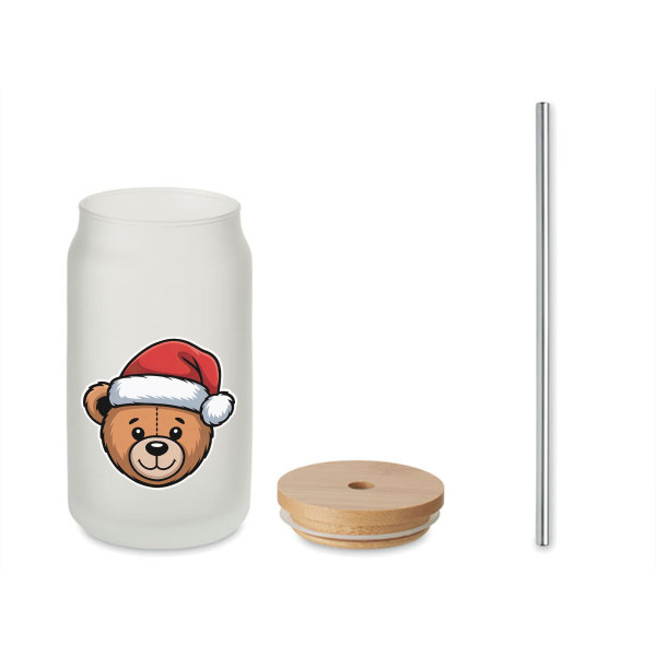 Lasinen juomapullo metallipillillä "Teddy bear", 400ml