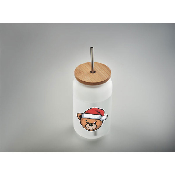 Lasinen juomapullo metallipillillä "Teddy bear", 400ml