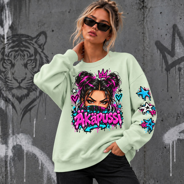 Unisex-collegepaita pastellisävyissä – "Äkäpussi"