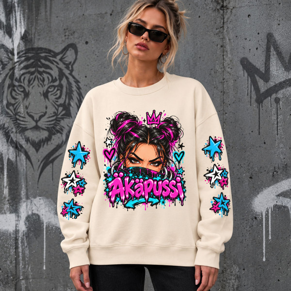 Unisex-collegepaita pastellisävyissä – "Äkäpussi"