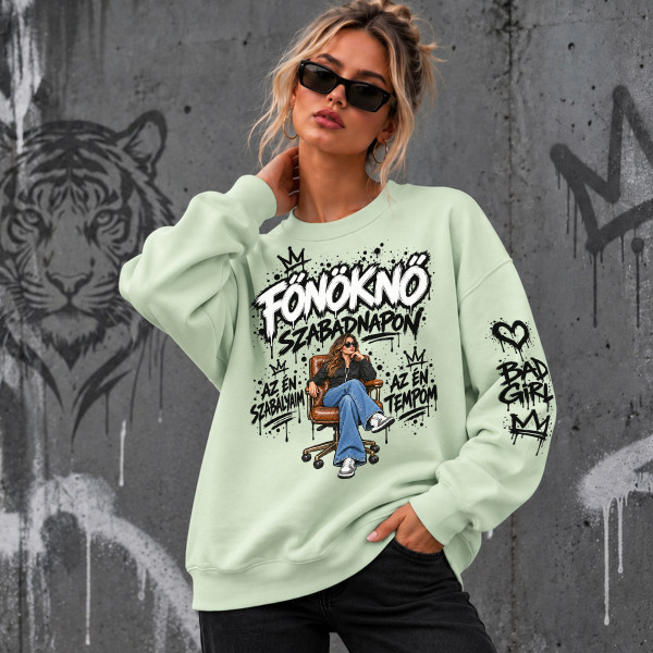 Unisex-collegepaita pastellisävyissä – "Bosslady lomalla"