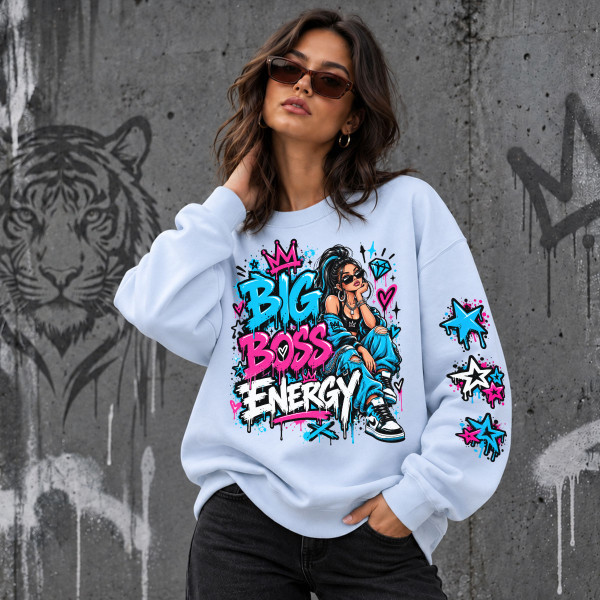 Unisex-collegepaita pastellisävyissä "Big Boss Energy"