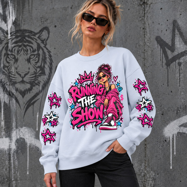 Unisex-collegepaita pastellisävyissä "Running the Show"