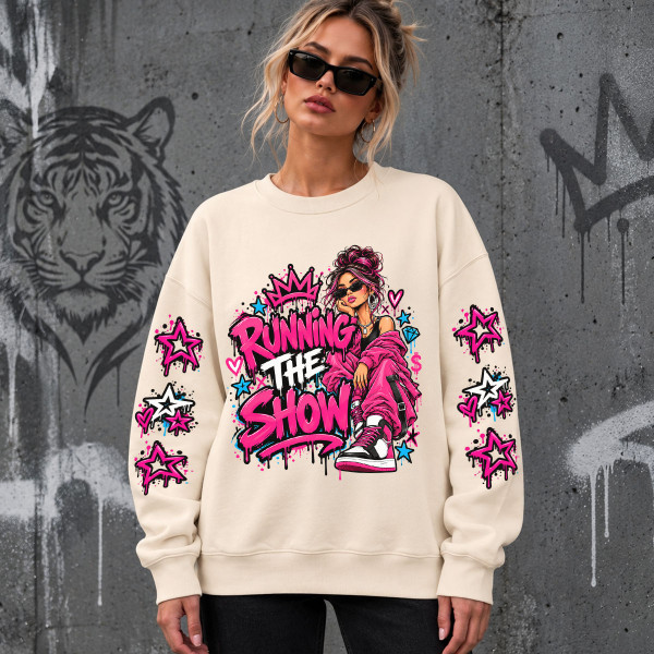 Unisex-collegepaita pastellisävyissä "Running the Show"