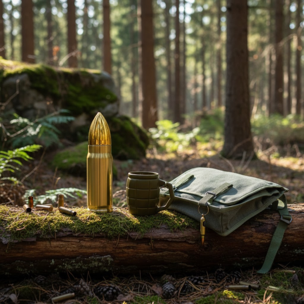 Sotilasaiheinen lahjasetti "Luoti ja kranaatti"